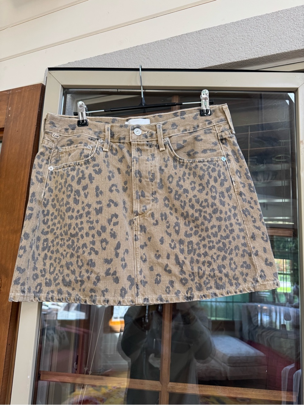Citizens Of Humanity Beige Leopard Denim Mini Skirt